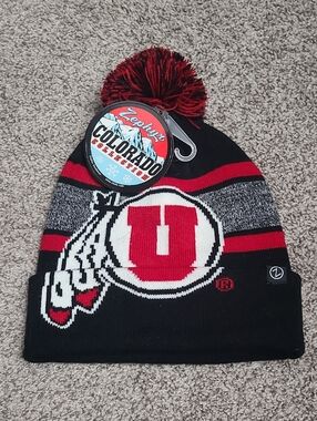 Zephyr Black & Red Utah Utes Pom Beanie